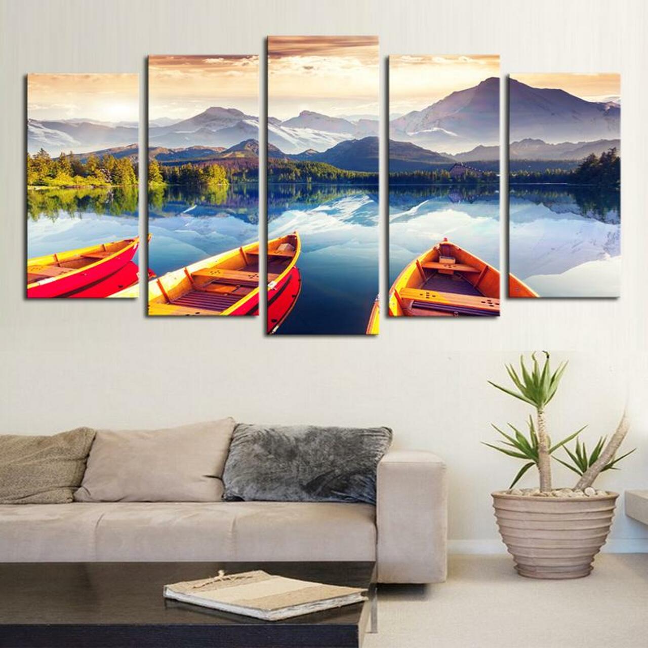 three red canoes 5 pices peinture sur toile impression sur toile toile art pour la dcoration intrieurec2ols