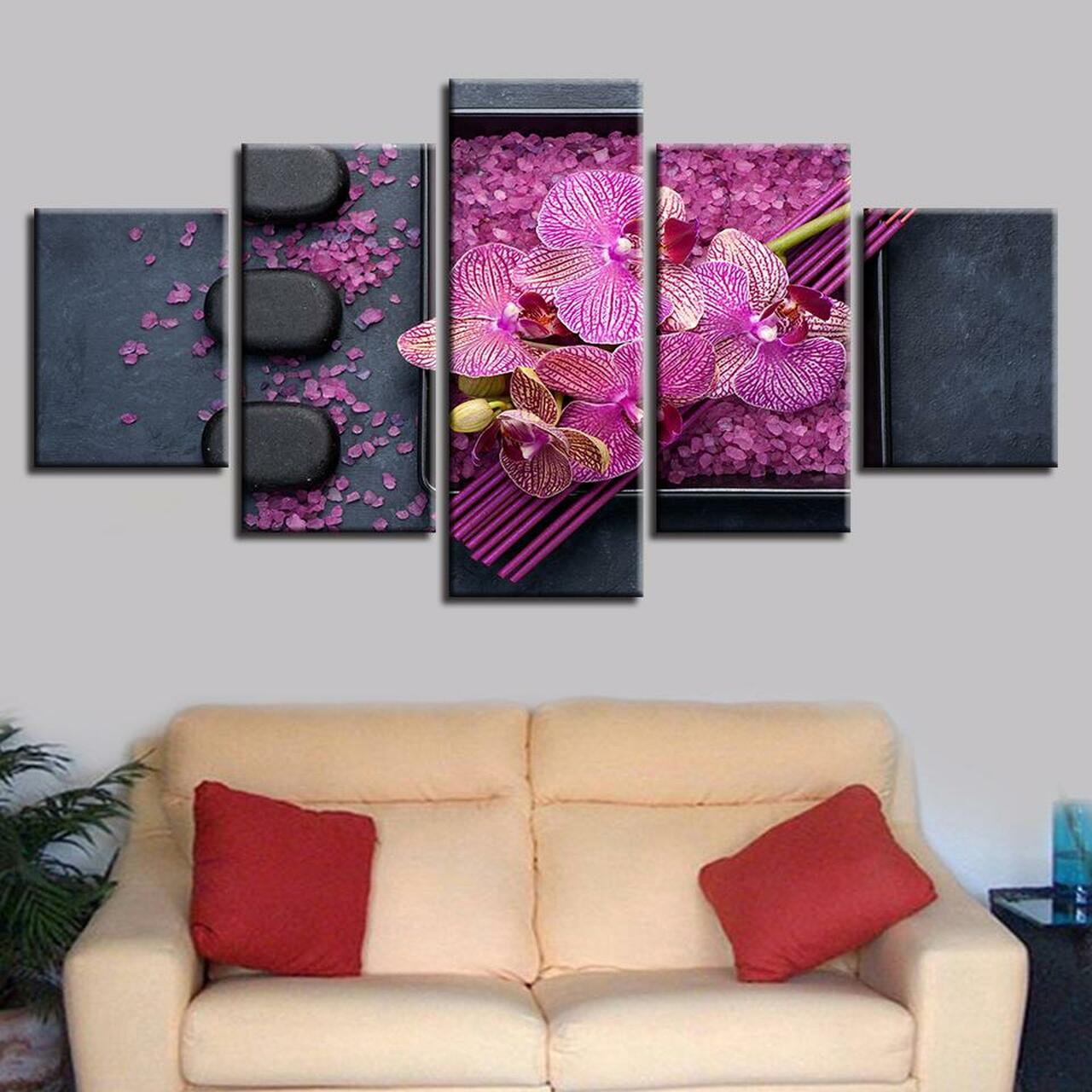 three stone purple orchids flower 5 pices peinture sur toile impression sur toile toile art pour la dcoration intrieuresheci