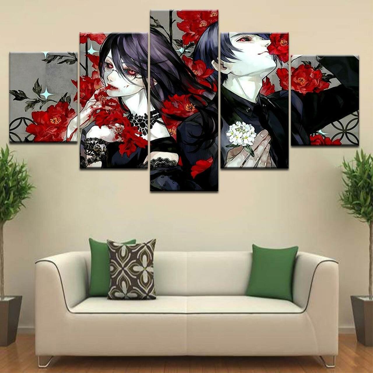 tokyo ghoul flowers 5 pices peinture sur toile impression sur toile toile art pour la dcoration intrieurebjpya