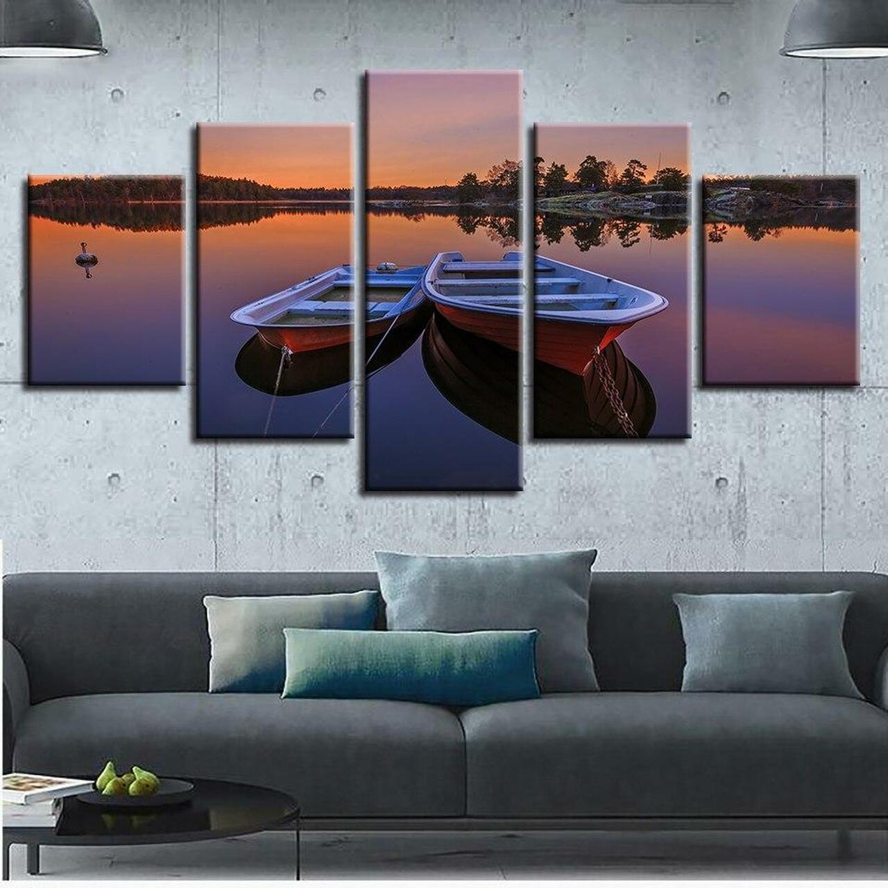 two canoes 5 pices peinture sur toile impression sur toile toile art pour la dcoration
