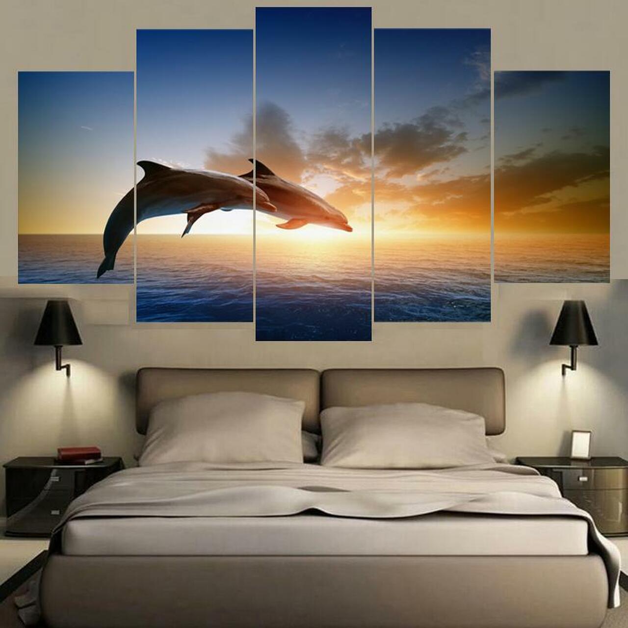 two dolphins 5 pices peinture sur toile impression sur toile toile art pour la dcoration intrieuredyfho