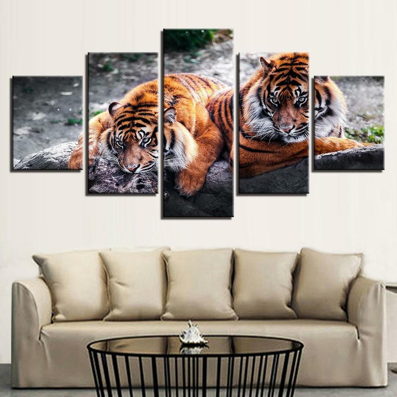 two tigers 5 pices peinture sur toile impression sur toile toile art pour la dcoration intrieureazypu