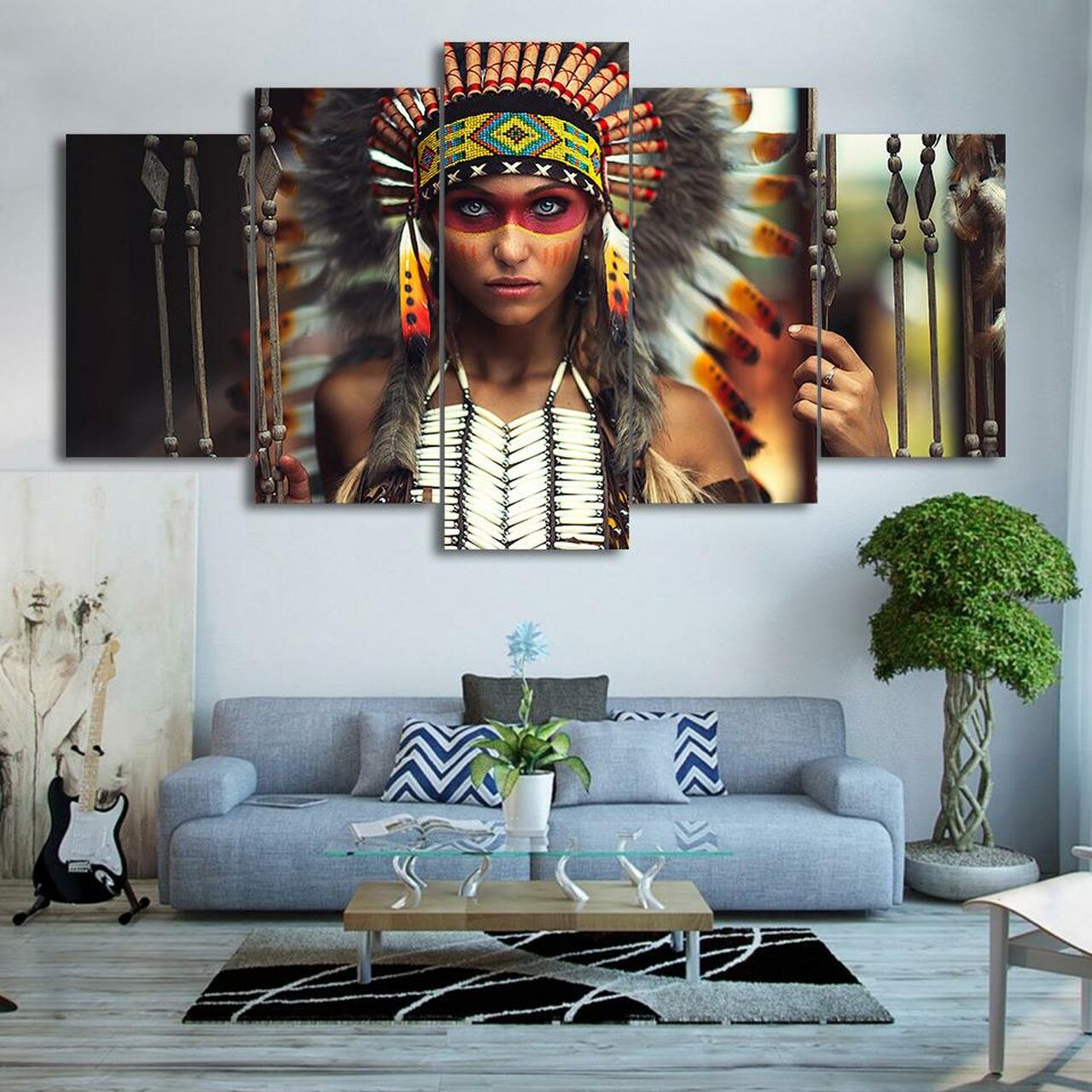 warrior indian girl 5 pices peinture sur toile impression sur toile toile art pour la dcoration intrieureiq4ty