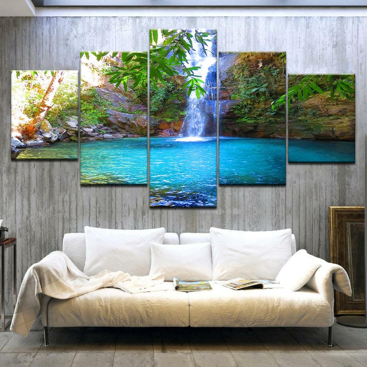 waterfall in lake 5 pices peinture sur toile impression sur toile toile art pour la dcoration intrieurekjfb5