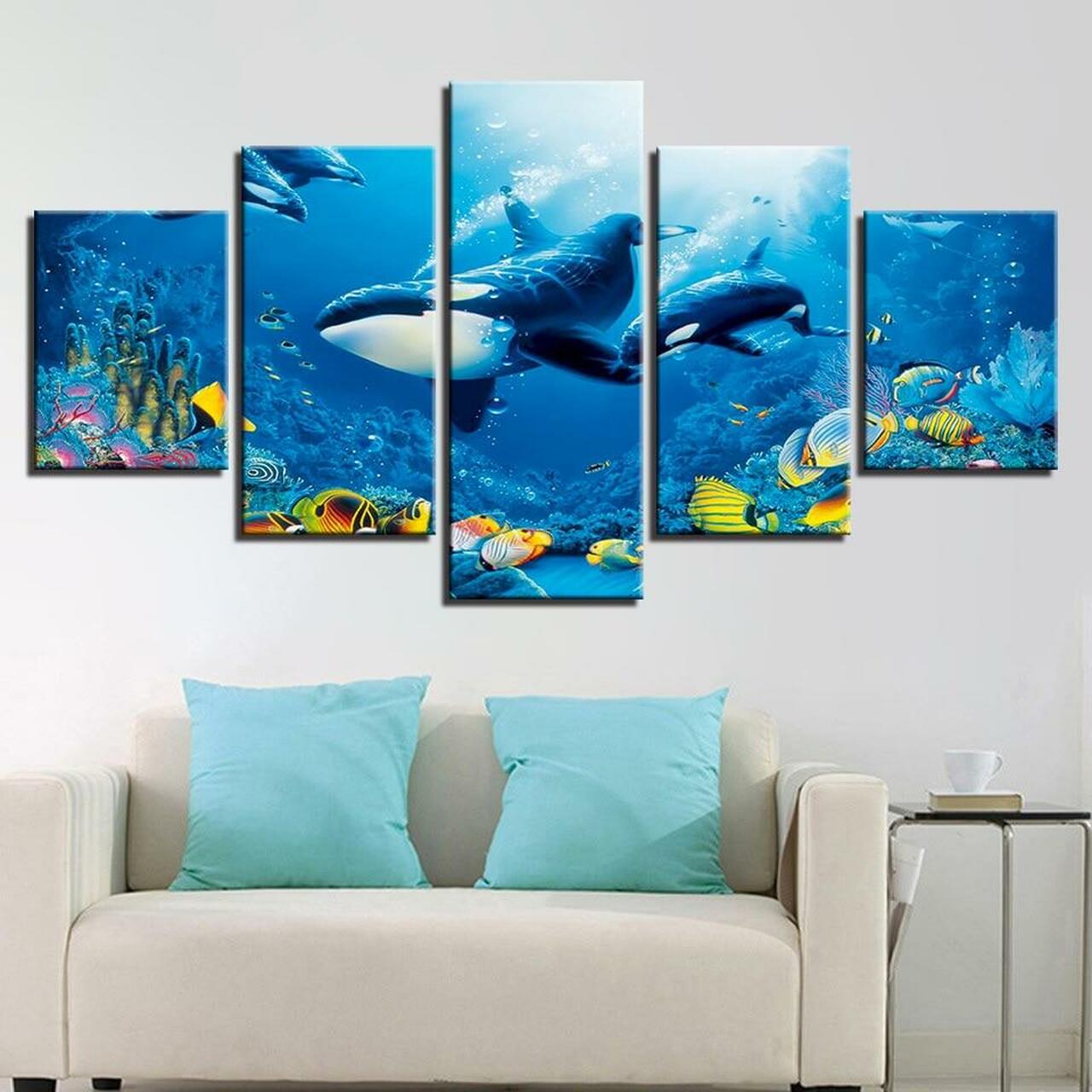 whale and goldfish 5 pices peinture sur toile impression sur toile toile art pour la dcoration intrieuren9kqo