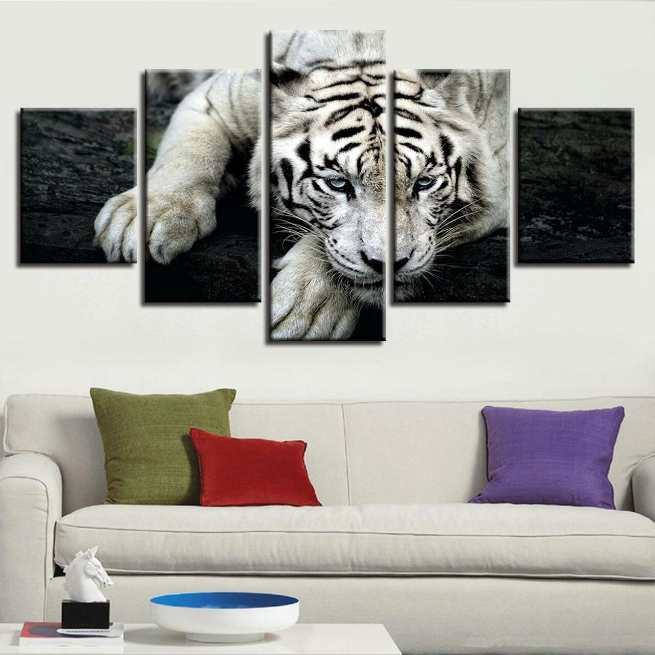 white tiger 5 pices peinture sur toile impression sur toile toile art pour la dcoration intrieurezegg7