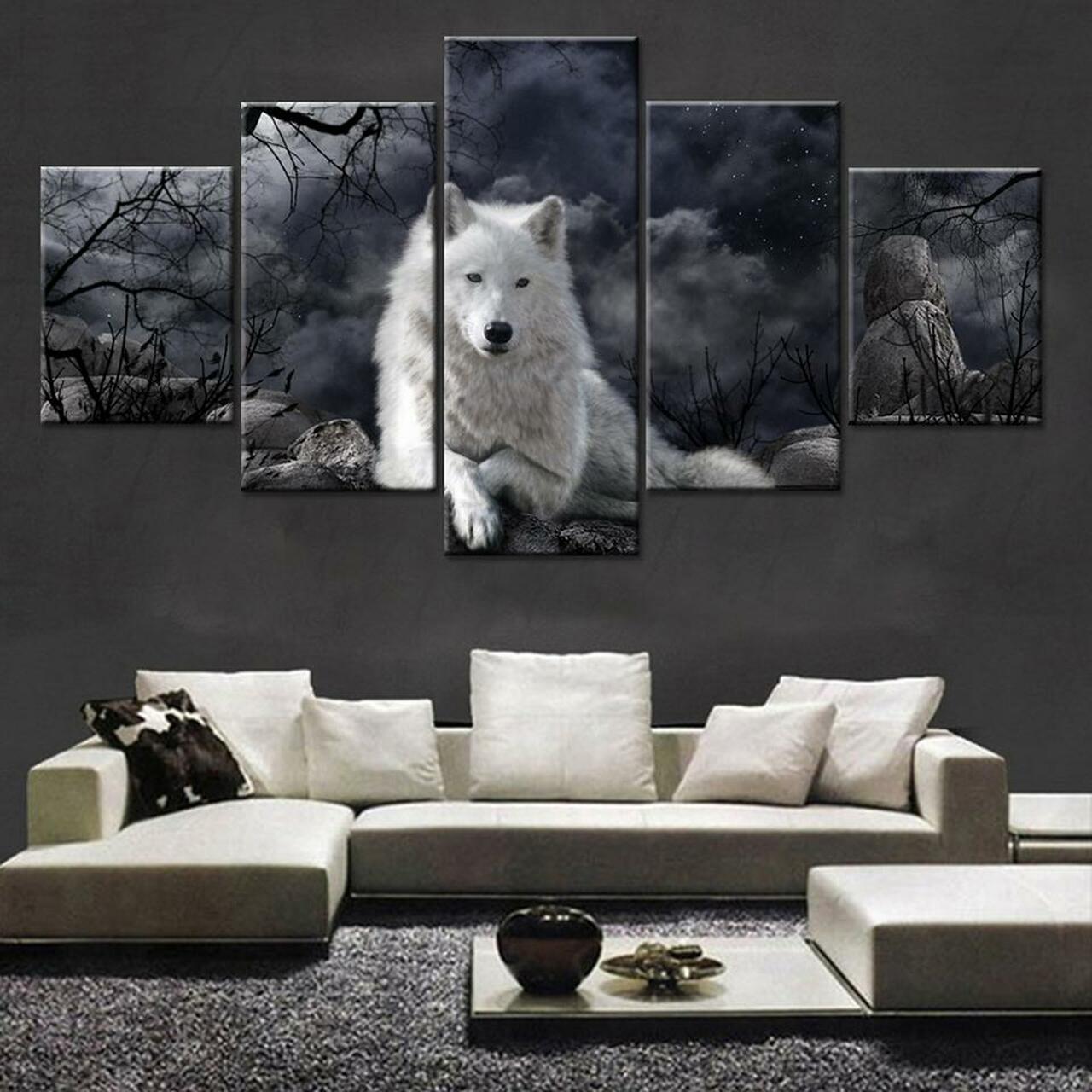 white wolf 5 pices peinture sur toile impression sur toile toile art pour la dcoration intrieurez1zgu