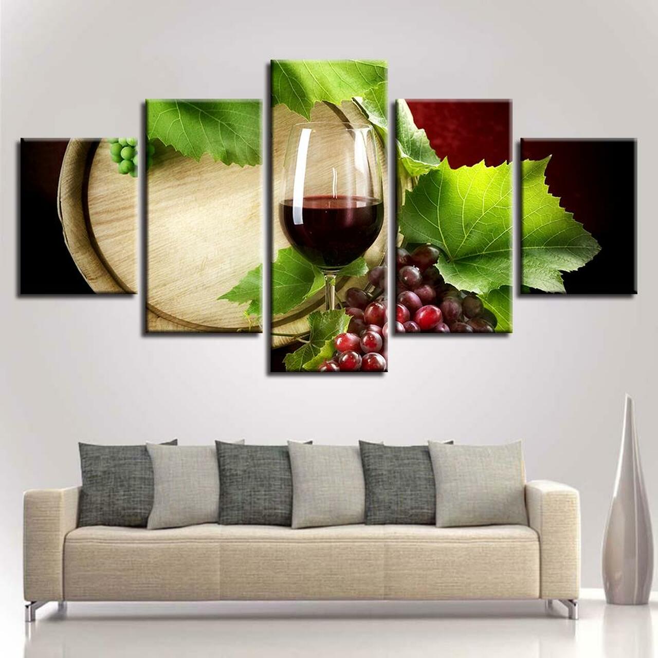 wine and green leaves 5 pices peinture sur toile impression sur toile toile art pour la dcoration intrieureksi2f