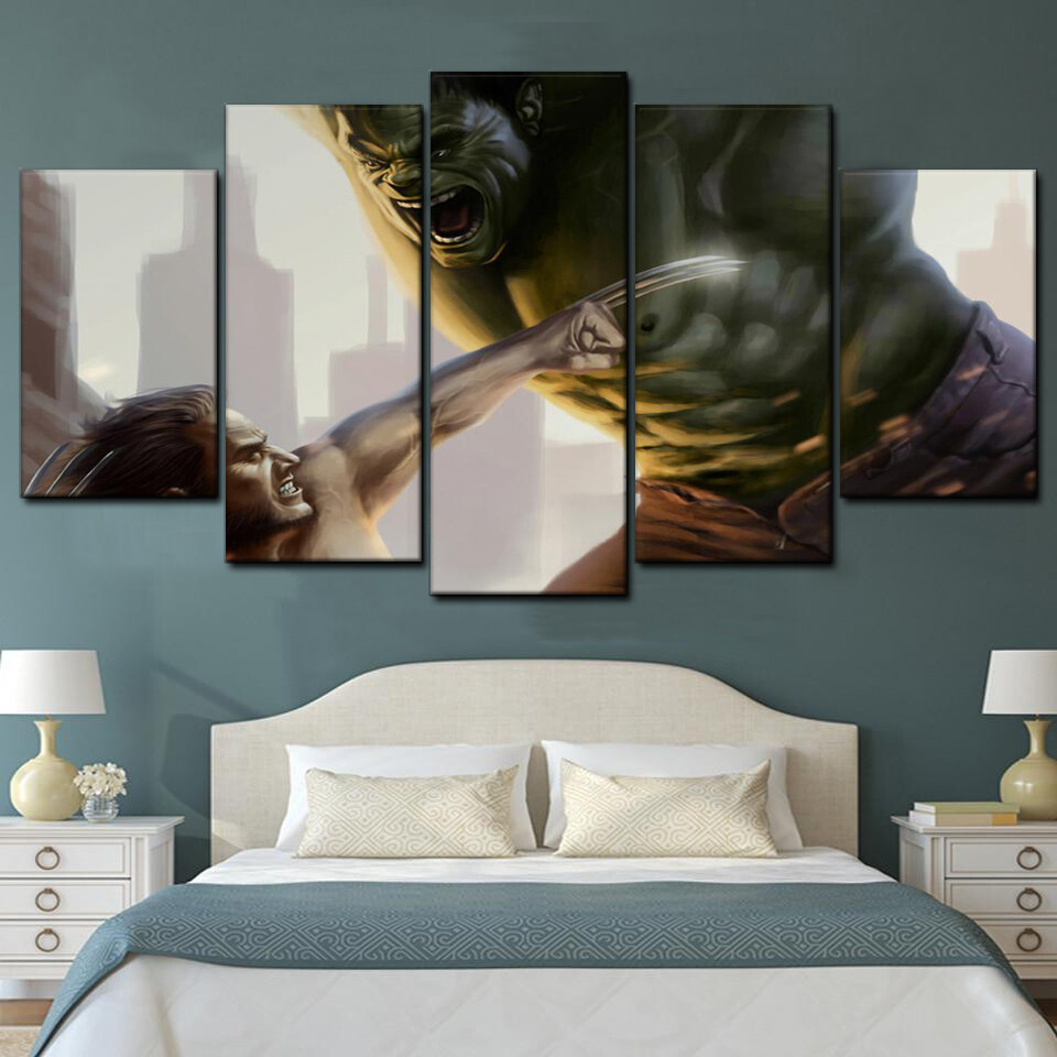wolverine fighting against hulk 5 pices peinture sur toile impression sur toile toile art pour la dcoration intrieurehgdmb