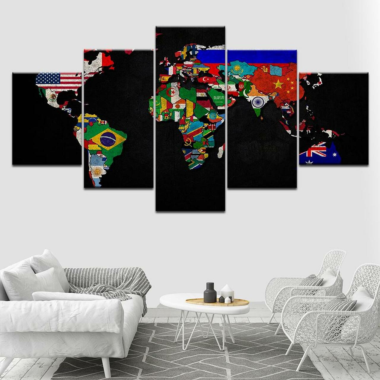 world map flags 5 pices peinture sur toile impression sur toile toile art pour la dcoration intrieureanu7z