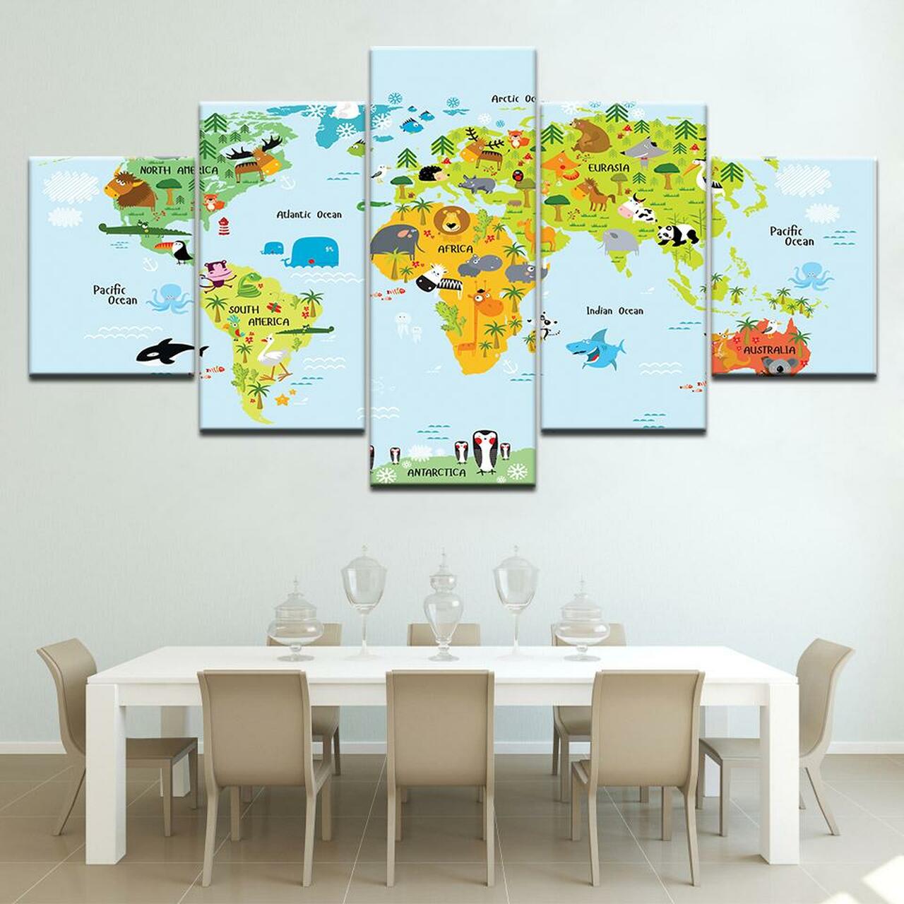 world map for kids 5 pices peinture sur toile impression sur toile toile art pour la dcoration intrieurednroo