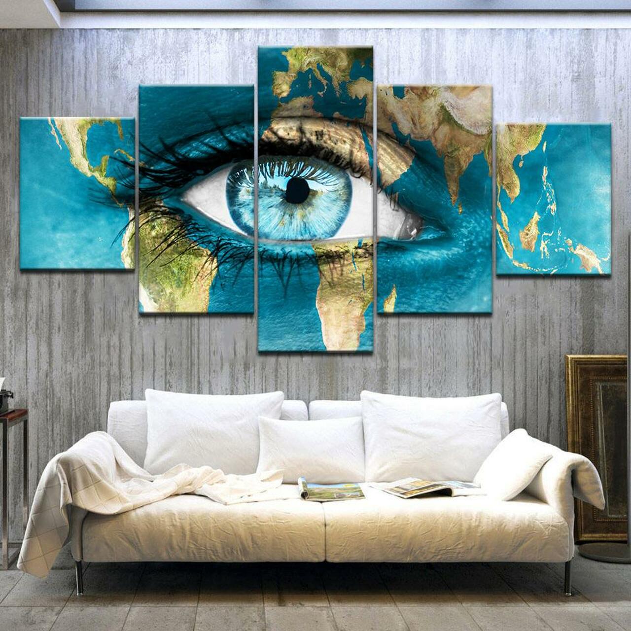 world map through eye 5 pices peinture sur toile impression sur toile toile art pour la dcoration intrieurevb2cc