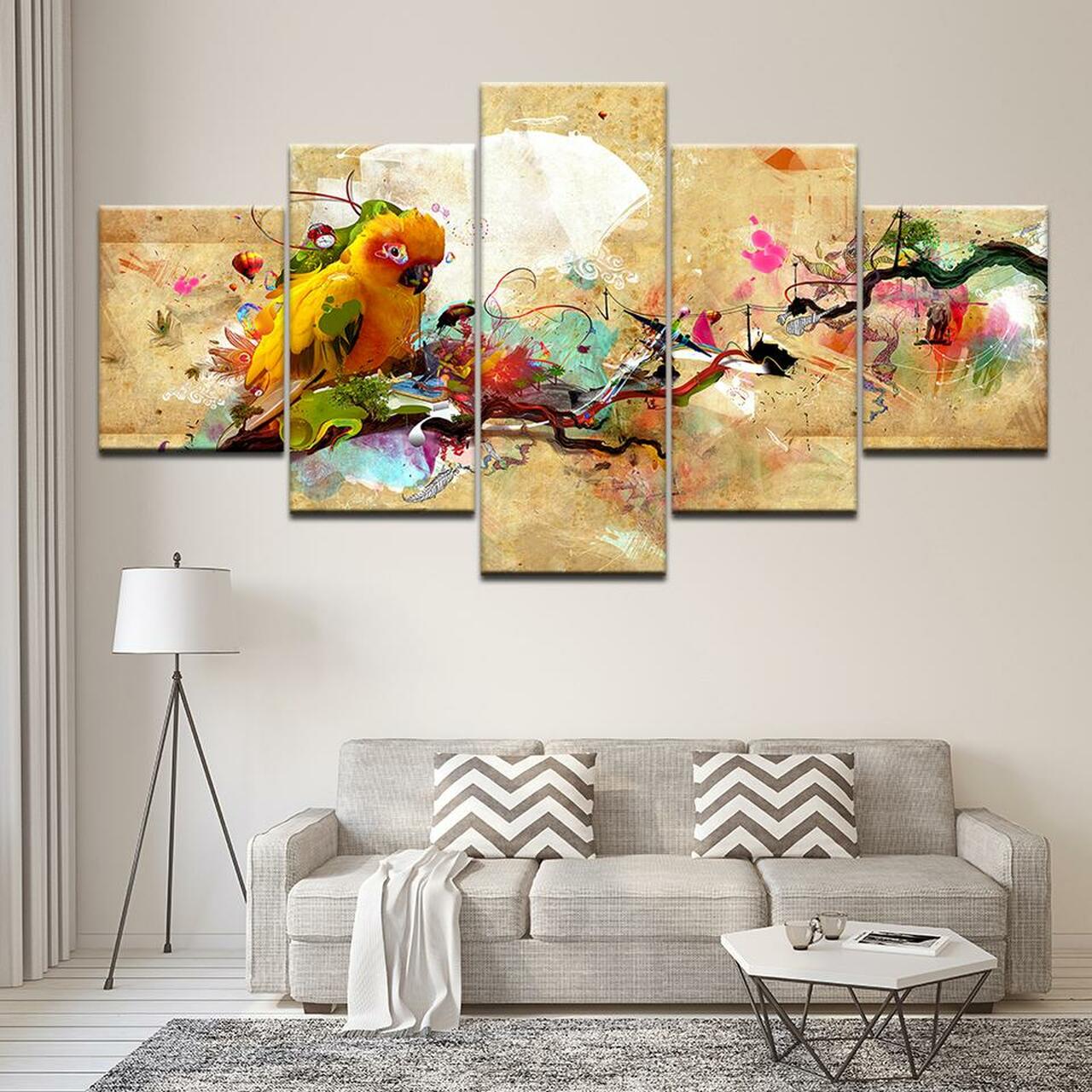 yellow parrot 5 pices peinture sur toile impression sur toile toile art pour la dcoration intrieurezrvpa