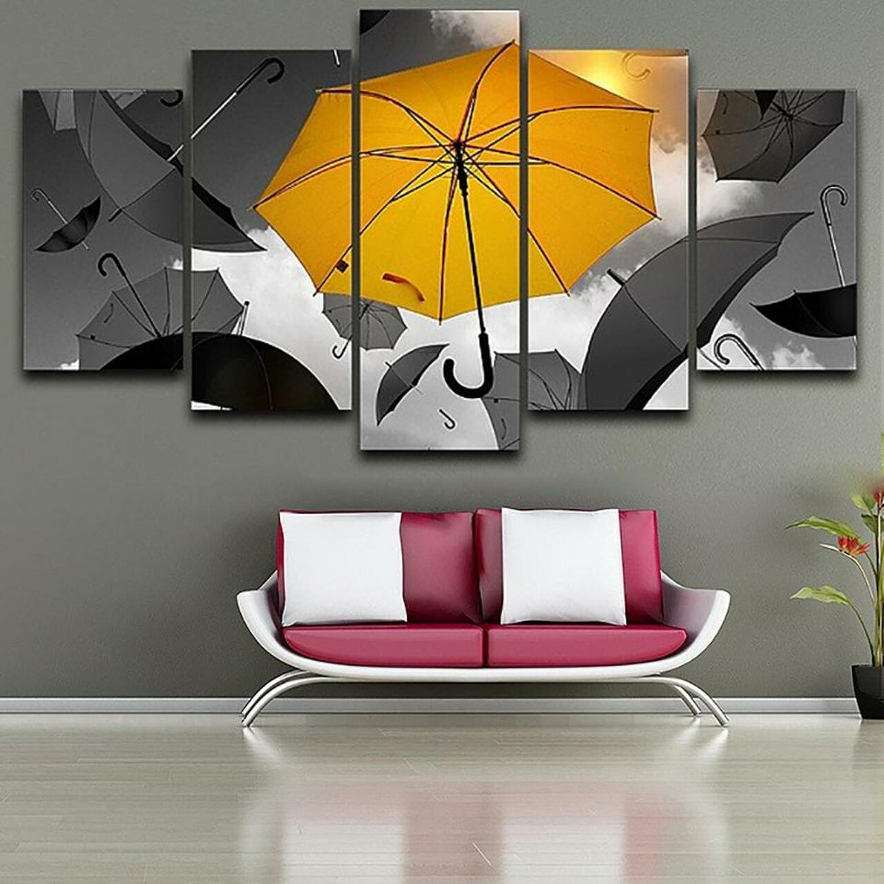 yellow umbrella 5 pices peinture sur toile impression sur toile toile art pour la dcoration intrieureffjzk