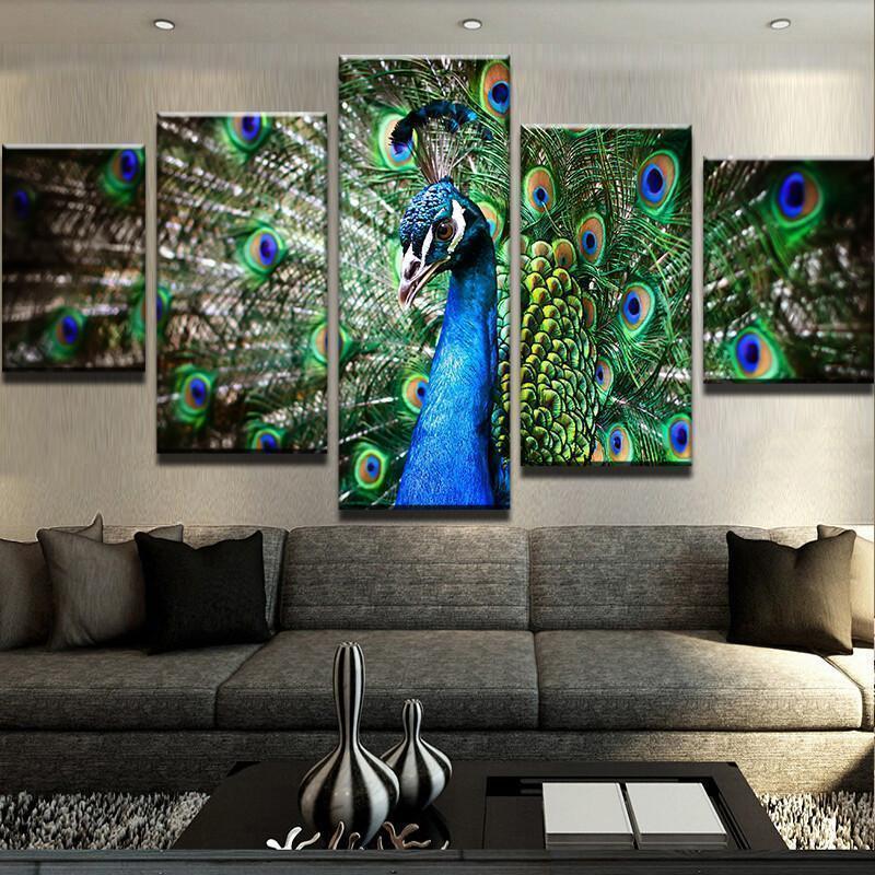 tableau beautiful peacock animal 5 pices impression sur toile peinture art pour la dcoration intrieurefpd62