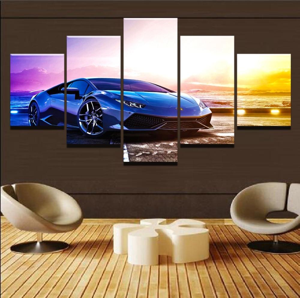 tableau bmw blue car at sunset car 5 pices impression sur toile peinture art pour la dcoration intrieureu0kso