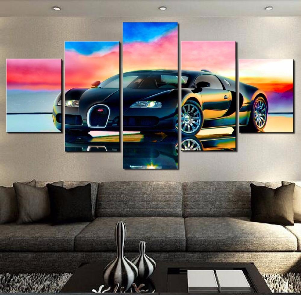 tableau bugatti sports car 5 pices impression sur toile peinture art pour la dcoration intrieurej1zd9