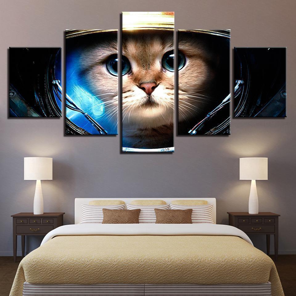 tableau cat wearing the space helmet lovely abstract animal 5 pices impression sur toile peinture art pour la dcoration intrieuregybed