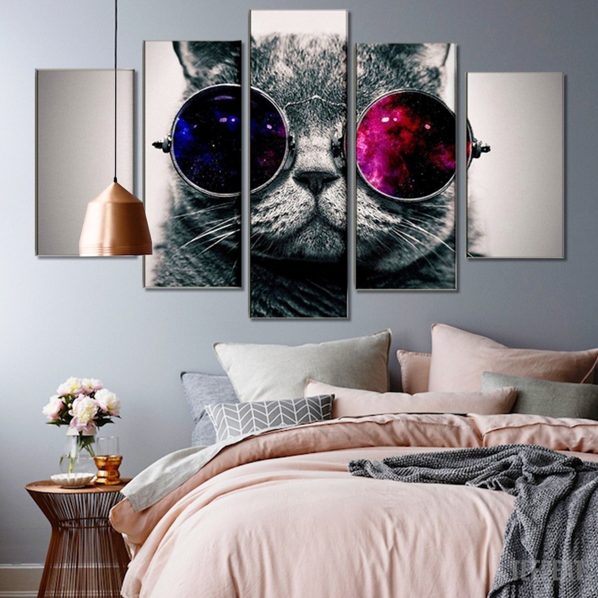 tableau cat with glasses animal 5 pices impression sur toile peinture art pour la dcoration intrieuregkdbg