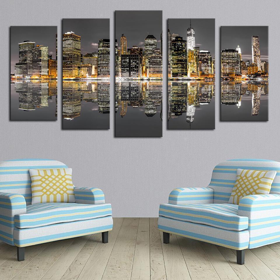 tableau city building nature 5 pices impression sur toile peinture art pour la dcoration intrieure7wkgf