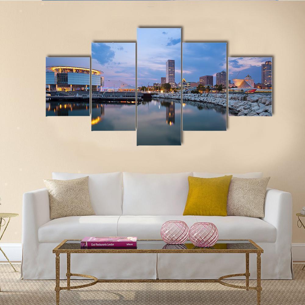 tableau city of milwaukee skyline with lake michigan nature 5 pices impression sur toile peinture art pour la dcoration intrieure2zltm