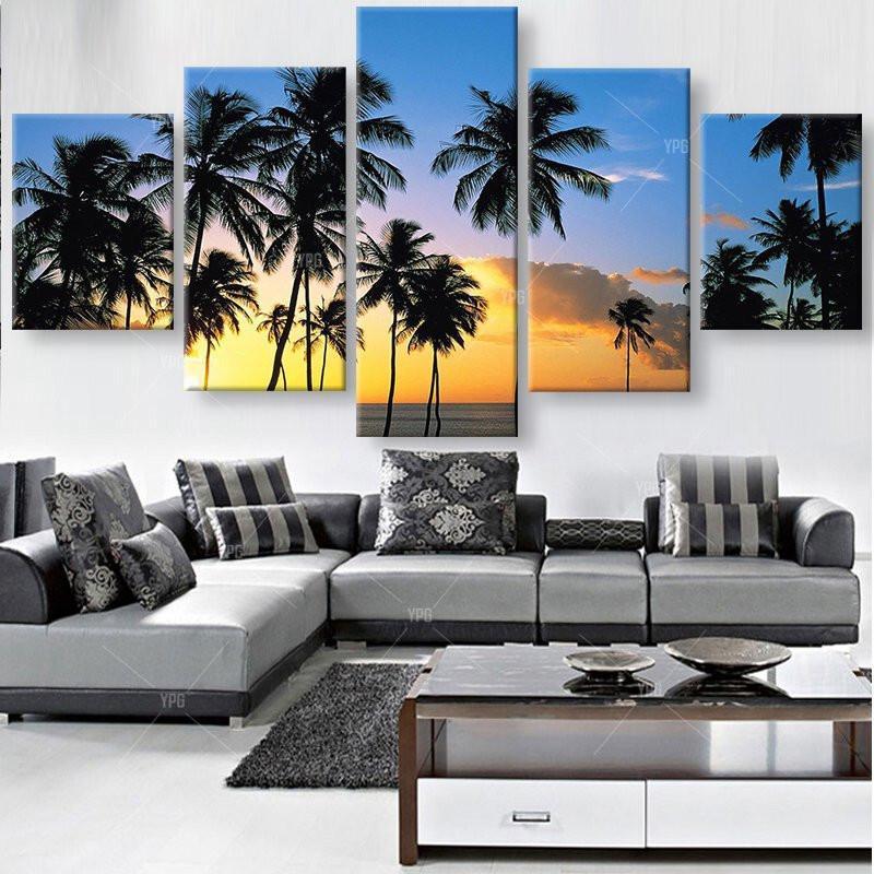 tableau coconut trees at the beach 1 nature 5 pices impression sur toile peinture art pour la dcoration intrieuremeey5