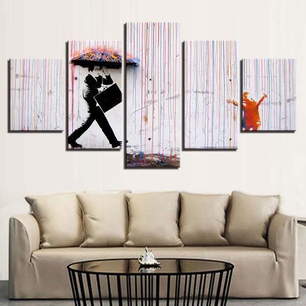 tableau colorful rain by banksy abstract 5 pices impression sur toile peinture art pour la dcoration intrieuremm7f7