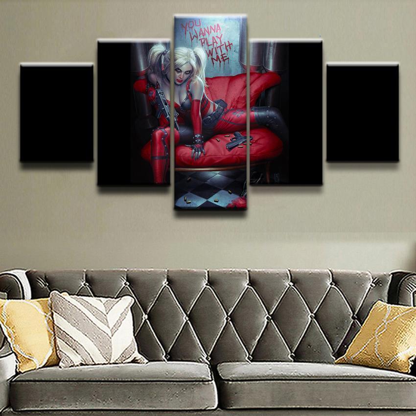 tableau comics harley quinn dc 5 pices impression sur toile peinture art pour la dcoration intrieuressdna