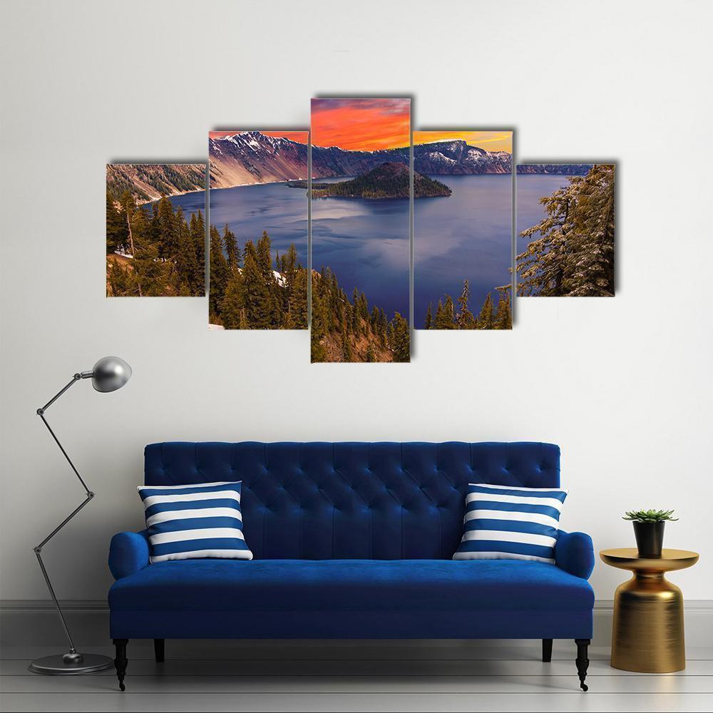 tableau crater lake at sunset nature 5 pices impression sur toile peinture art pour la dcoration intrieuredqgyz