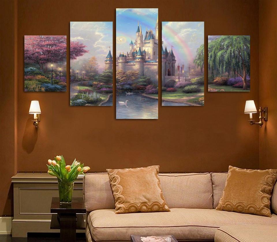 tableau disney princess fairy castle abtract 5 pices impression sur toile peinture art pour la dcoration