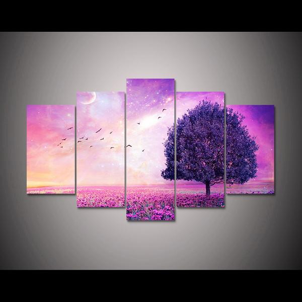 tableau dreamy pink purple tree nature 5 pices impression sur toile peinture art pour la dcoration intrieuretpqyu