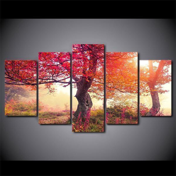 tableau fall season autumn trees tree sunrise forest modern nature 5 pices impression sur toile peinture art pour la dcoration intrieureeew04