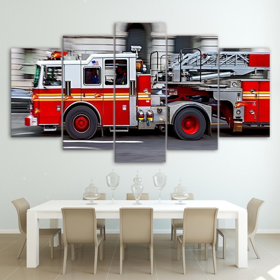 tableau fire engine car motor 5 pices impression sur toile peinture art pour la dcoration