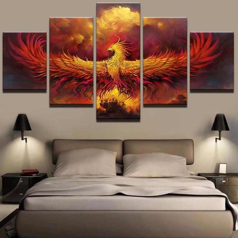 tableau fire phoenix abstract animal 5 pices impression sur toile peinture art pour la dcoration intrieurer9l8g