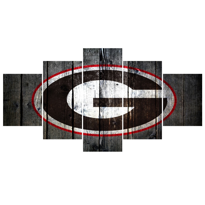 tableau georgia bulldogs team wood logo red rim sport 5 pices impression sur toile peinture art pour la dcoration intrieuresczco