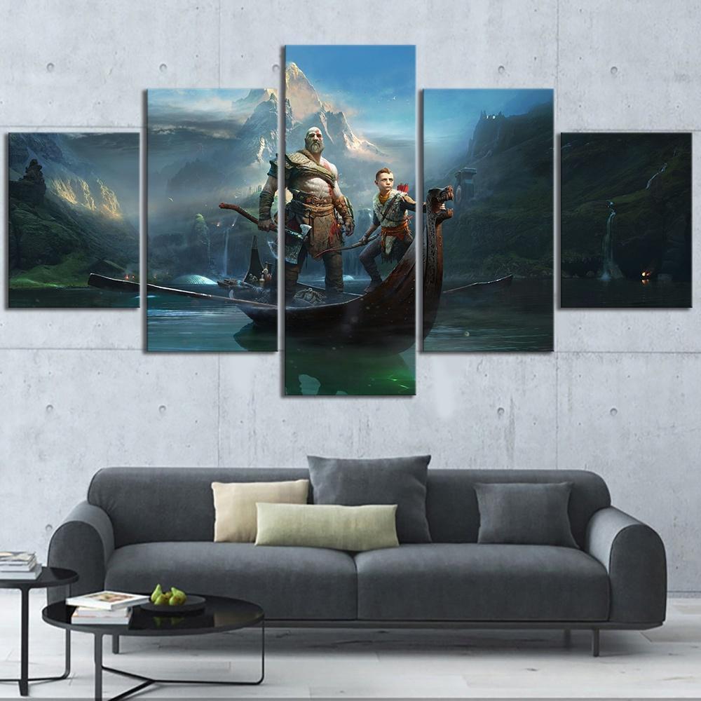 tableau god of war kratos atreus on the river gaming 5 pices impression sur toile peinture art pour la dcoration intrieure0zbli