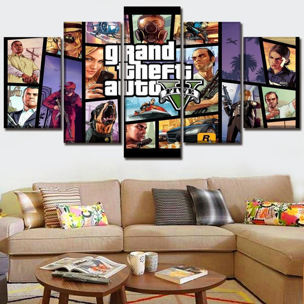 Tableau Grand Theft Auto V Character Posters 3 Gaming – 5 Pièces