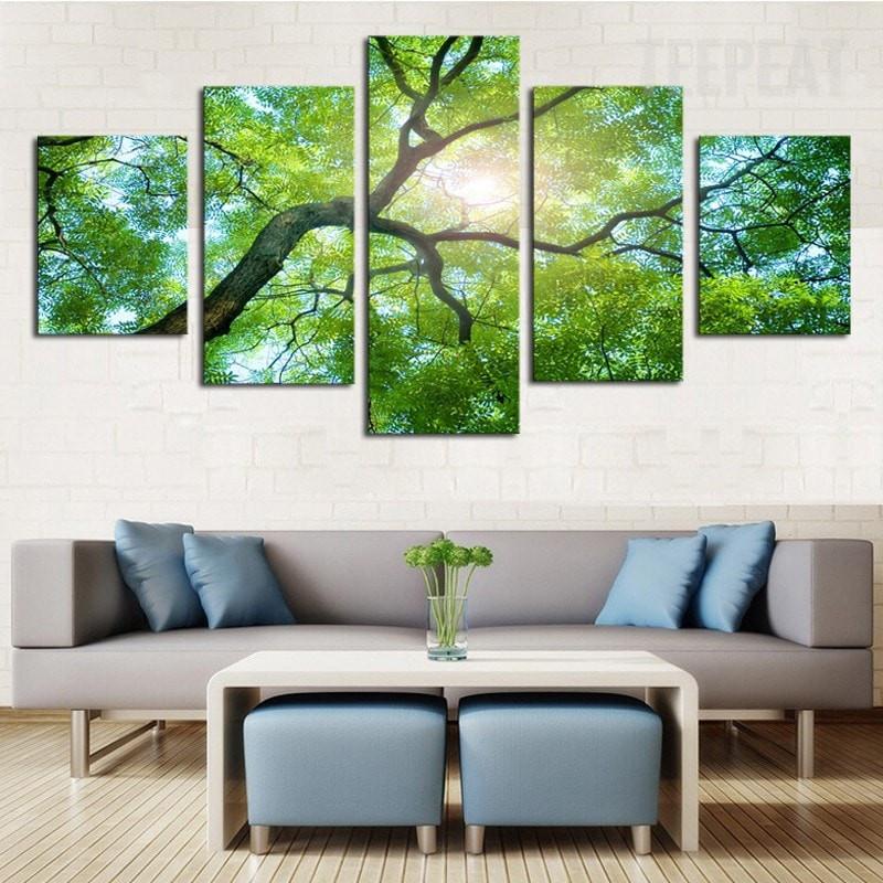 tableau green tree under the sun nature 5 pices impression sur toile peinture art pour la dcoration intrieurelub9r