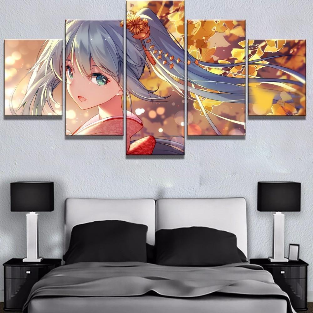 tableau hatsune miku cute girl anime 5 pices impression sur toile peinture art pour la dcoration