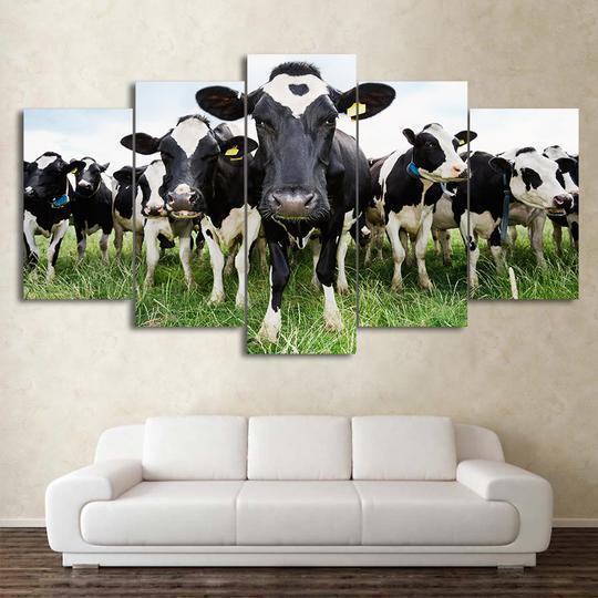tableau herd of cows saying hello animal 5 pices impression sur toile peinture art pour la dcoration intrieuresp8yb