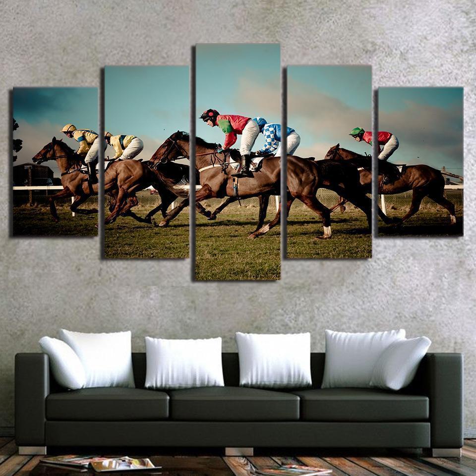 tableau horse racing sport 5 pices impression sur toile peinture art pour la dcoration intrieurerimvb
