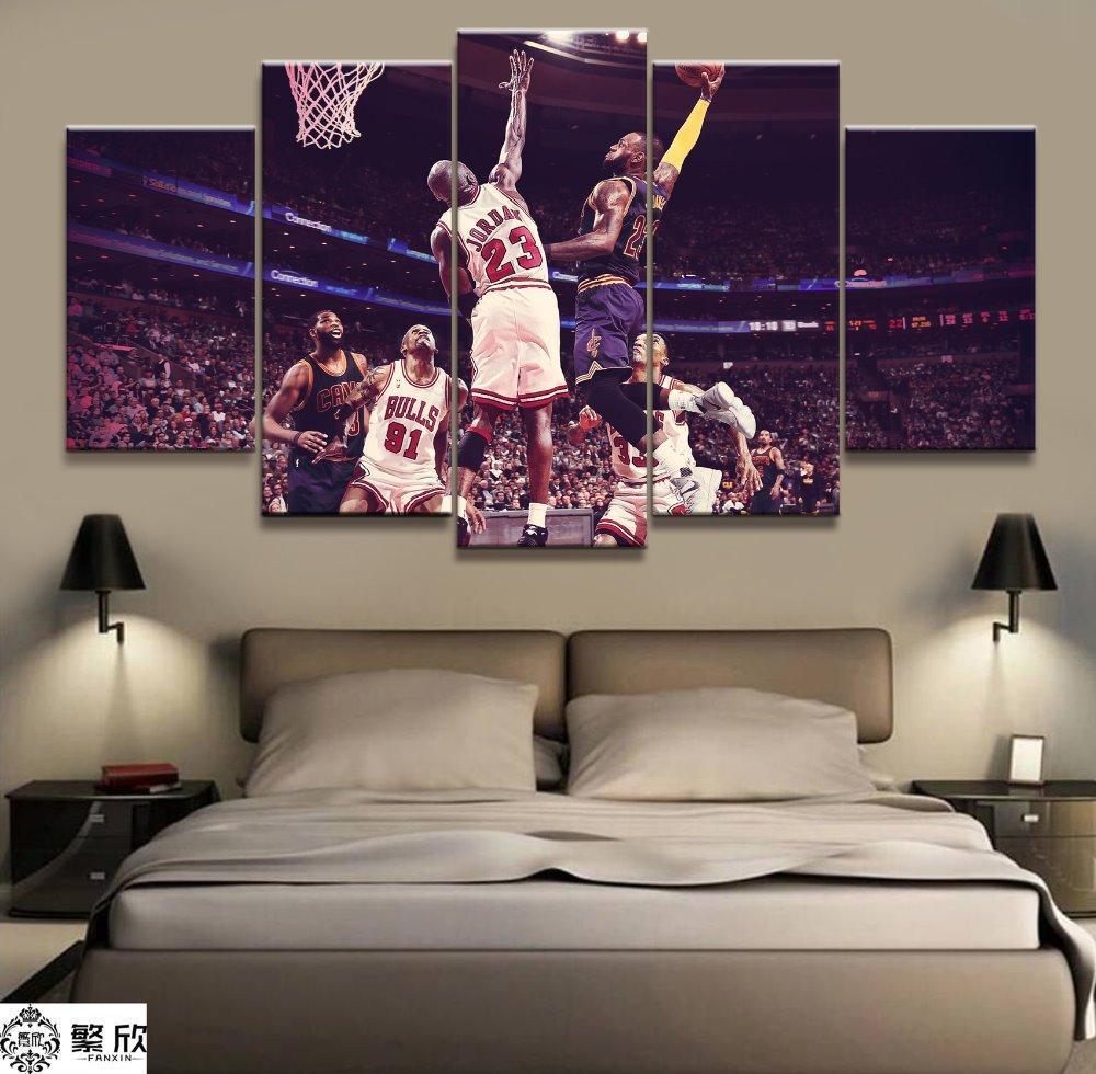 tableau james vs jordan basketball star celebrity 5 pices impression sur toile peinture art pour la dcoration intrieurecvowu