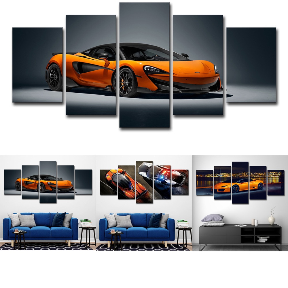 tableau lamborghini orange super car 5 pices impression sur toile peinture art pour la dcoration intrieuremzzfl