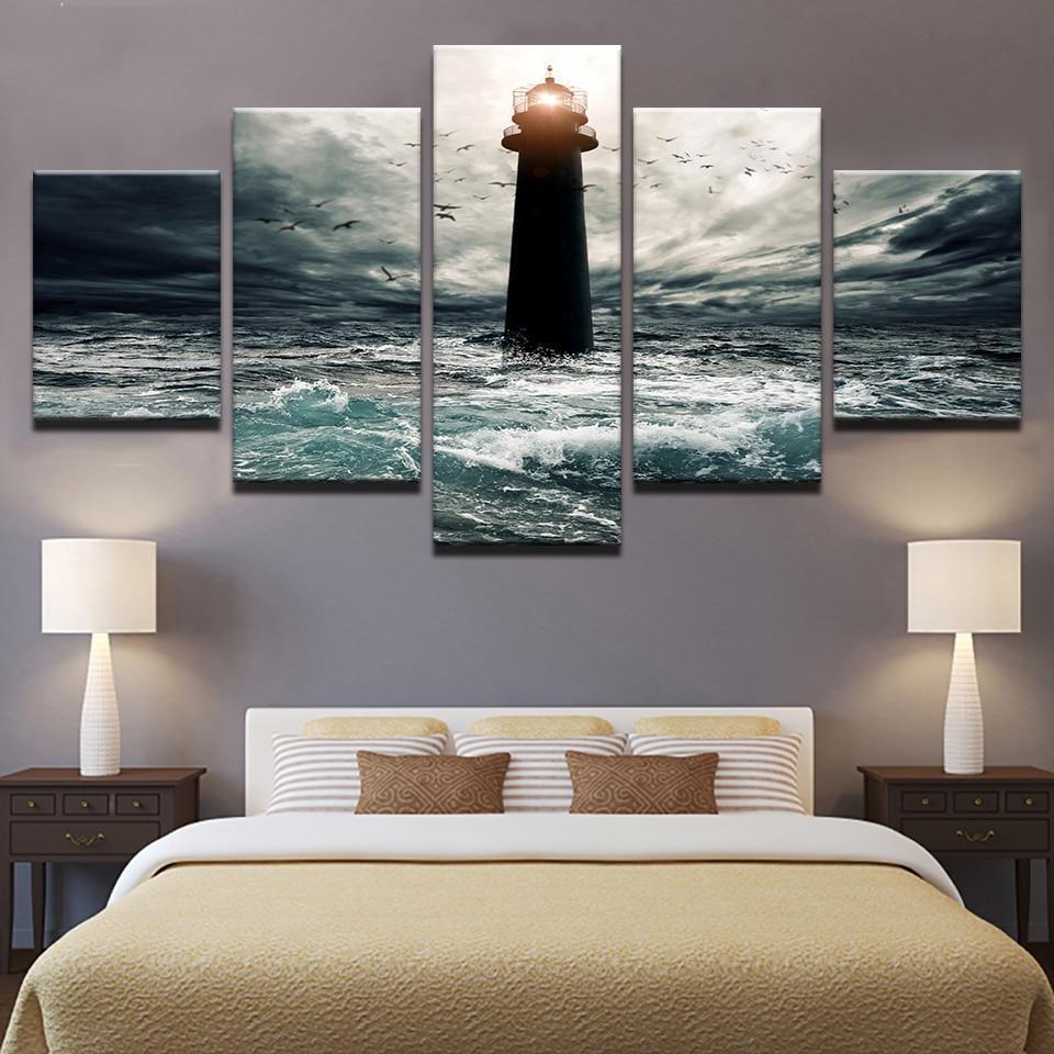 tableau lighthouse on the sea nature 5 pices impression sur toile peinture art pour la dcoration intrieurebcflh