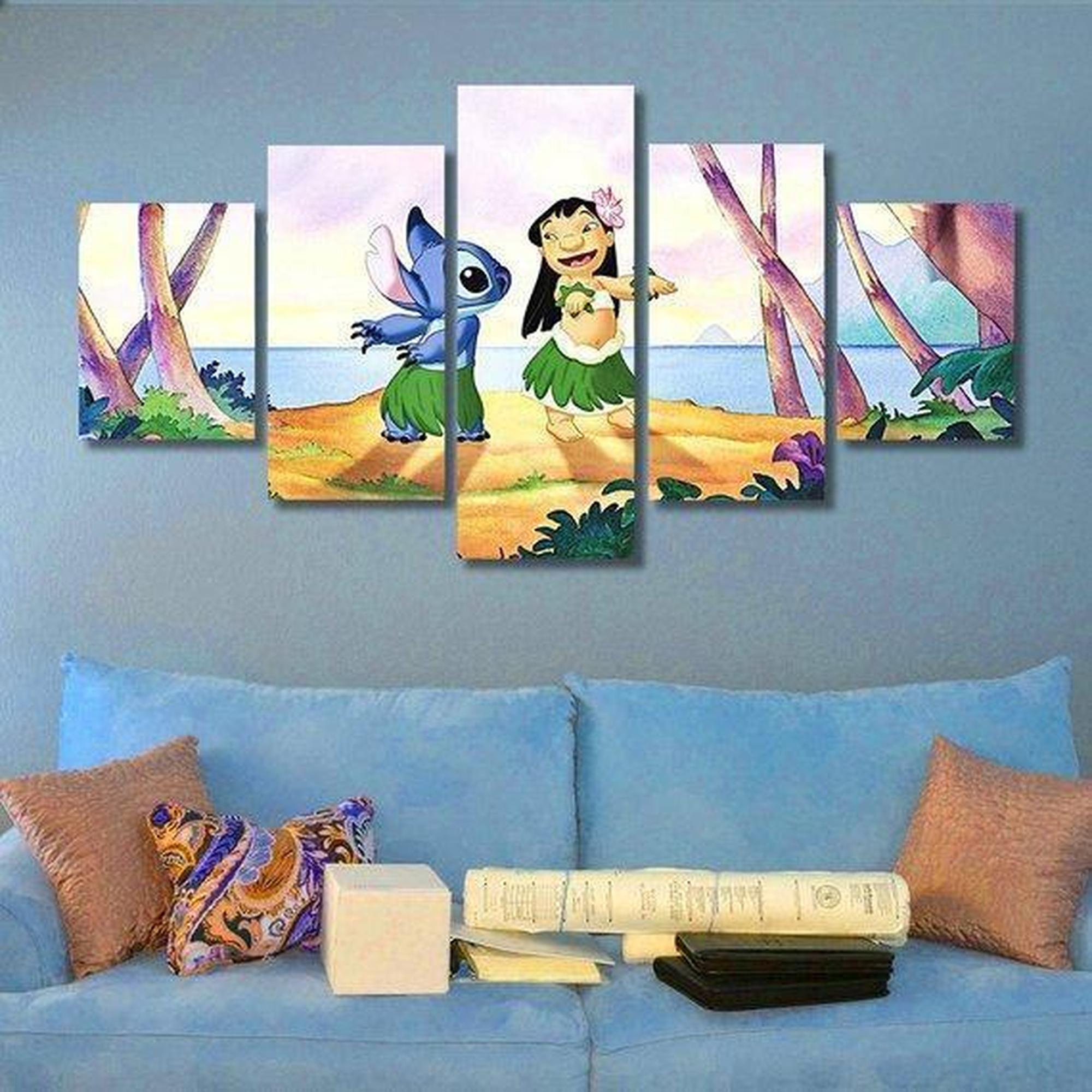Tableau Lilo And Stitch Hawaii Disney – 5 Pièces Impression sur Toile  Peinture Art pour la Décoration Intérieure – DNV Store FR