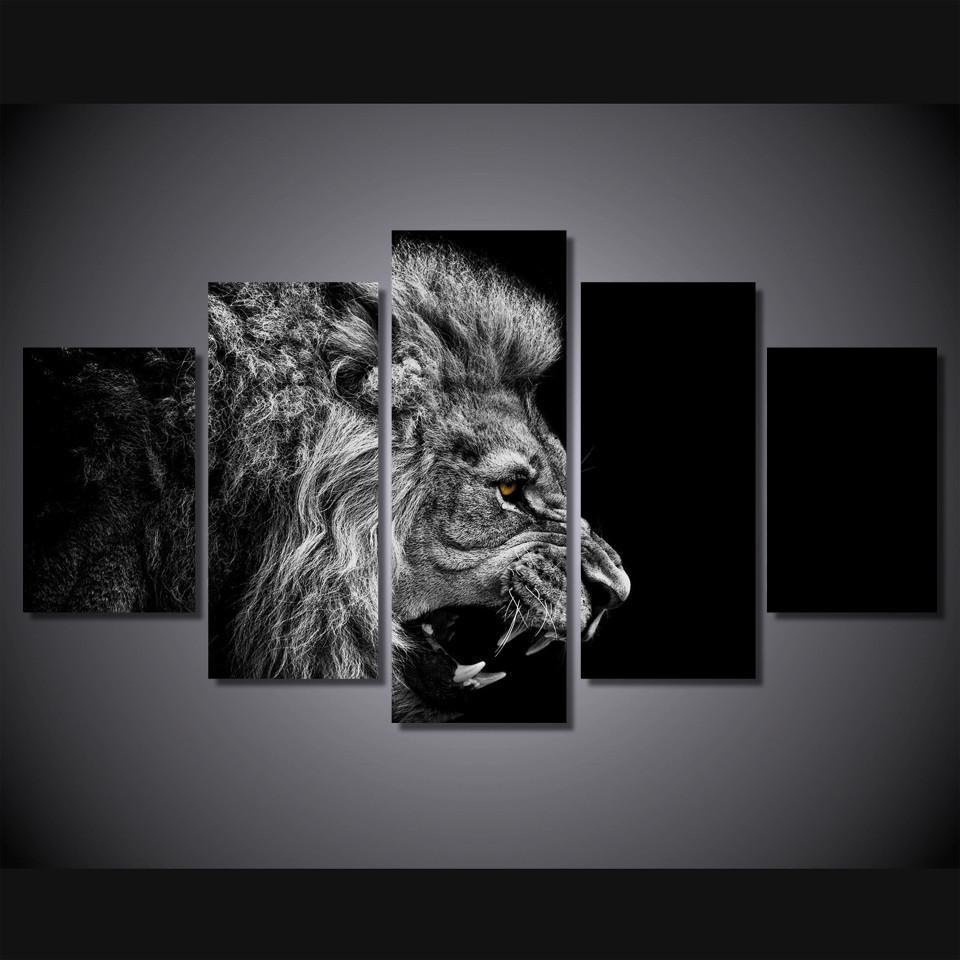 tableau lions roar animal 5 pices impression sur toile peinture art pour la dcoration intrieure6syvj