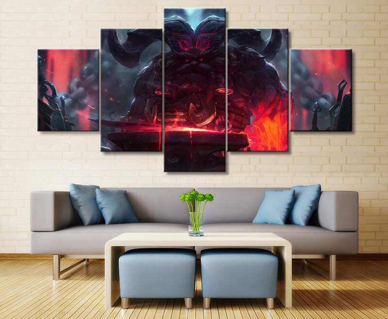 tableau lol league of legends ornn 2 gaming 5 pices impression sur toile peinture art pour la dcoration intrieurep0yru