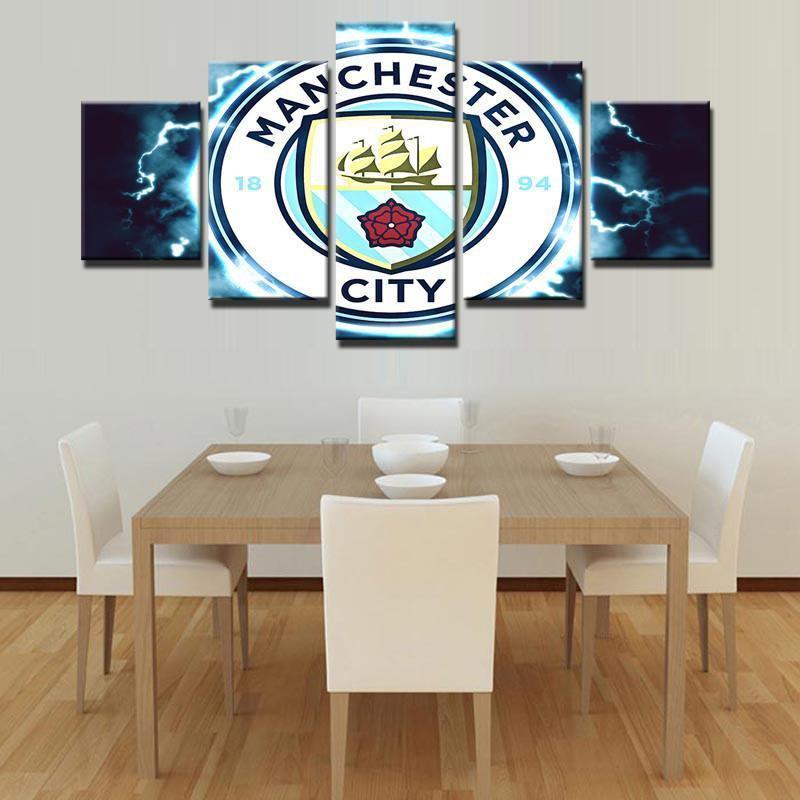 tableau manchester city thunder logo soccer 5 pices impression sur toile peinture art pour la dcoration intrieurehktqi