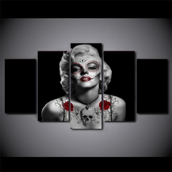 tableau marilyn monroe tattoo red rose celebrity and abstract 5 pices impression sur toile peinture art pour la dcoration