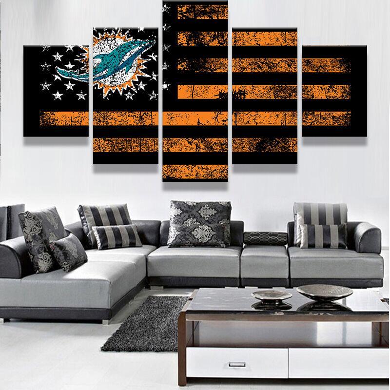 tableau miami dolphins usa flag abstract 5 pices impression sur toile peinture art pour la dcoration intrieureqplhj